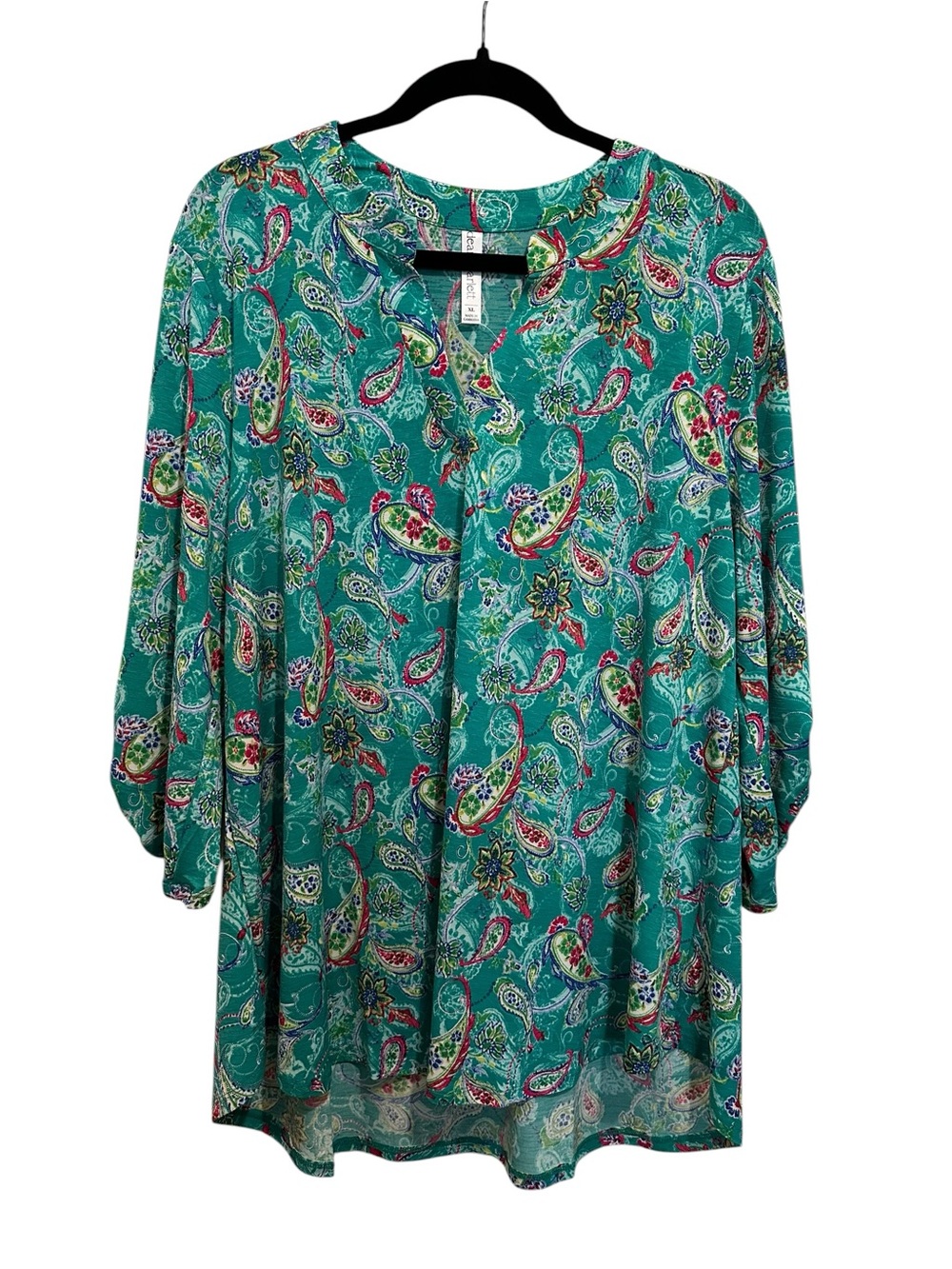 Dear Scarlett Lizzy Paisley V-Neck Tunic Top in Teal